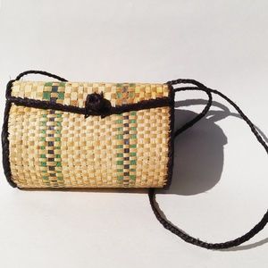 Round Woven Checkered Straw Bag